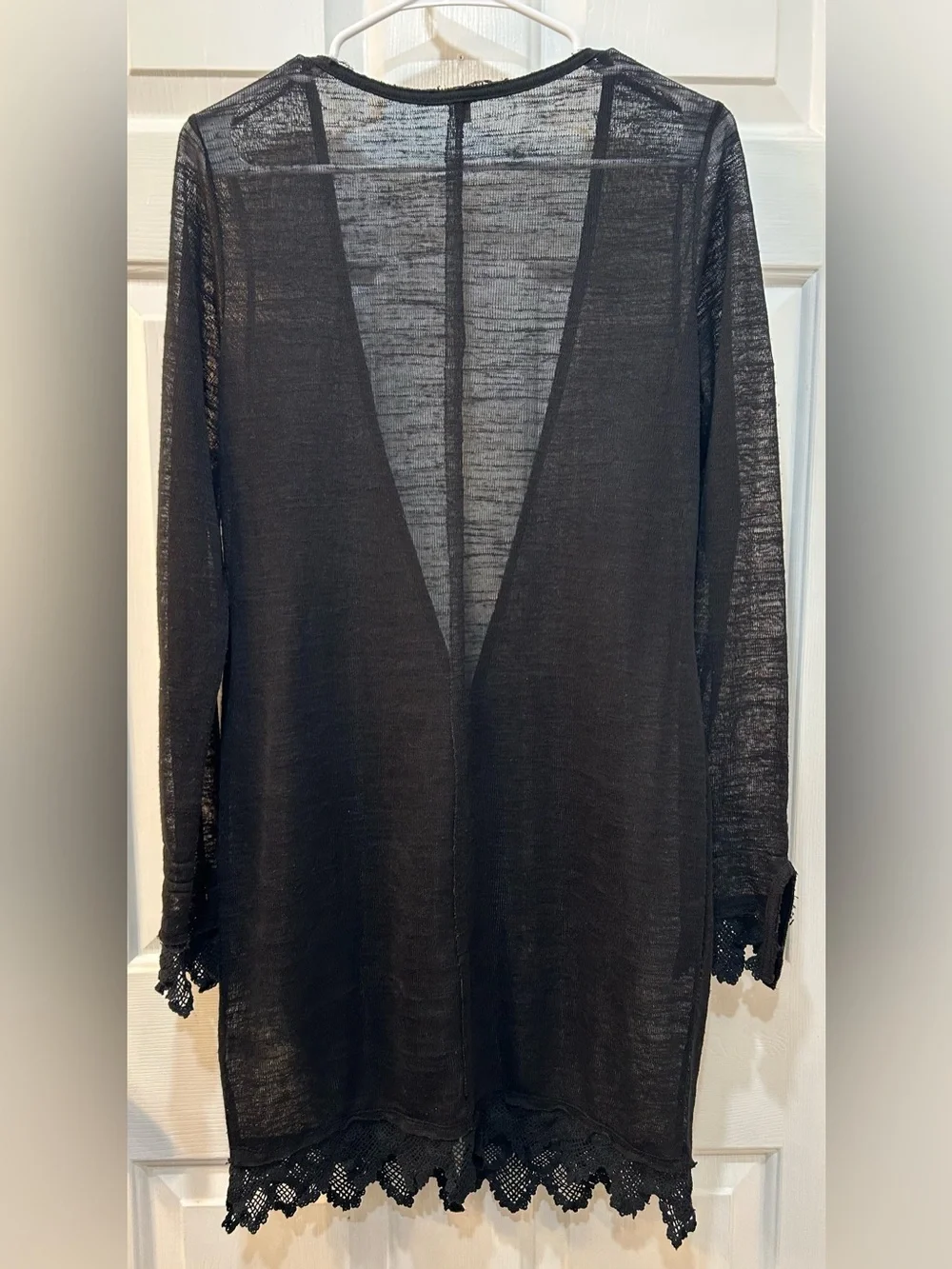 Free People Linen Infused Crochet Lace Trim Cardigan‎ Size M Dark Fairy Gothic